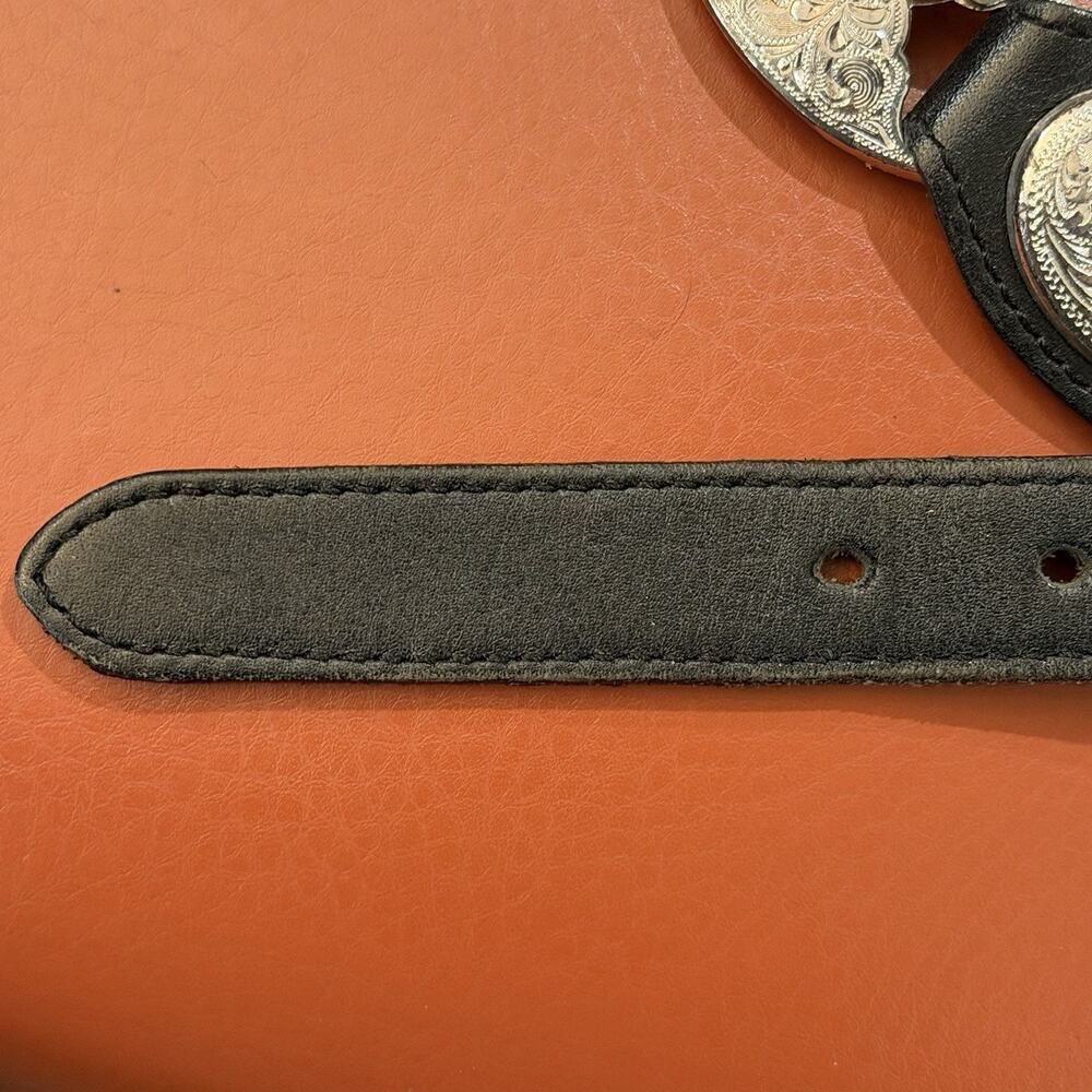 VINTAGE Tony Lama Western Concho Belt Sz 36 Black Leather Silver Tone USA 5293L - Picture 9 of 16